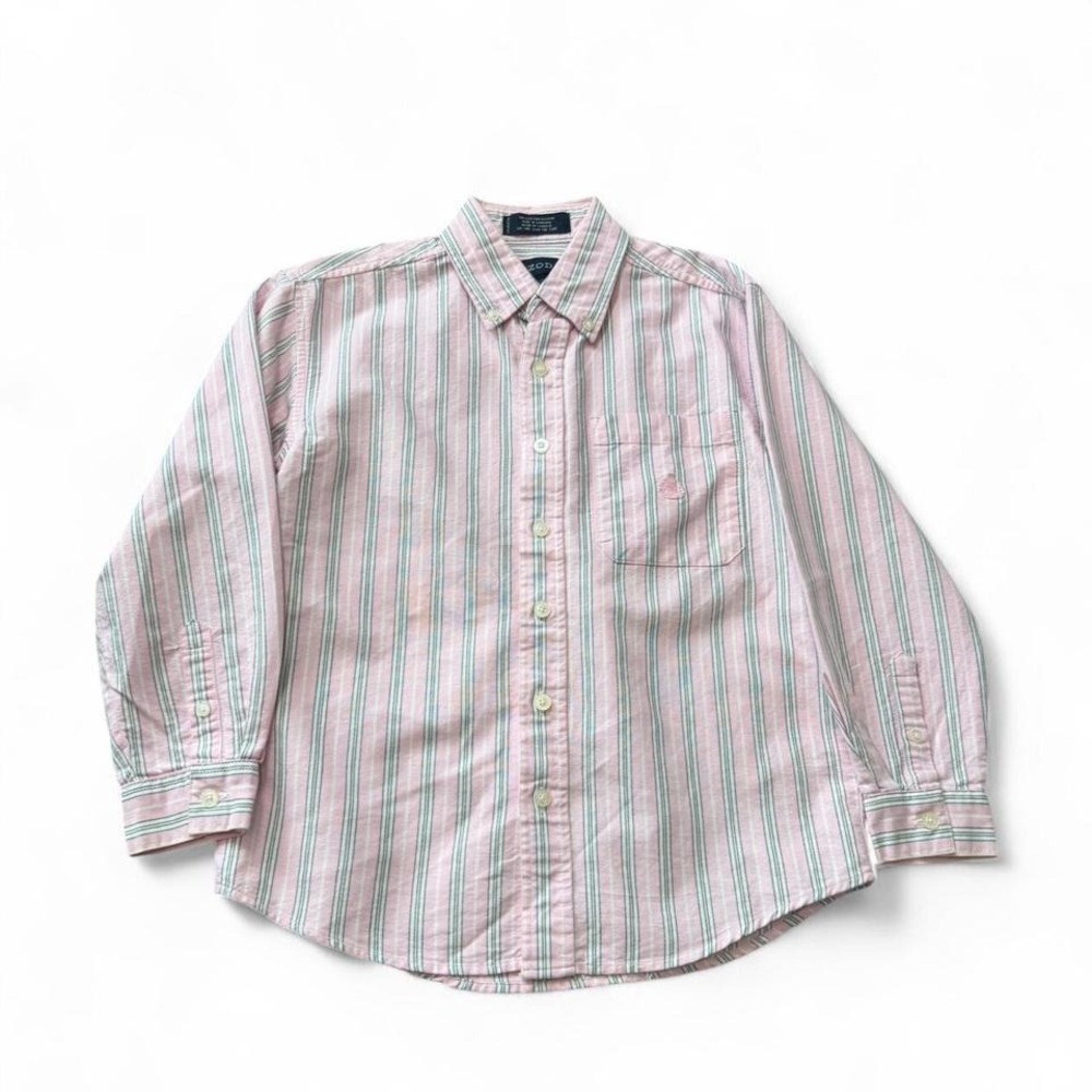 Vintage‎ 90s Izod Pink Striped Button Up Shirt, Boys Size S